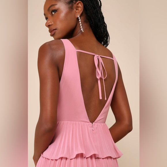Size S - Lulus Mesmerizing Essence Pink Pleated Backless Tiered Maxi Dress - Picture 4 of 8